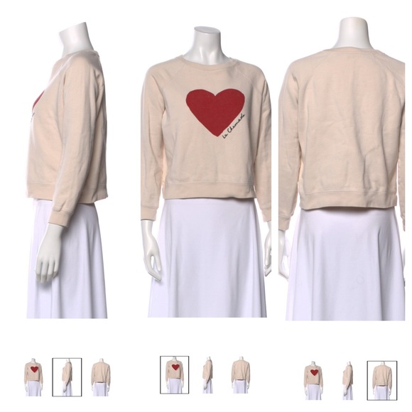 Sézane Graphic La Chamade Small Cream Heart Sweatshirt - Picture 4 of 9